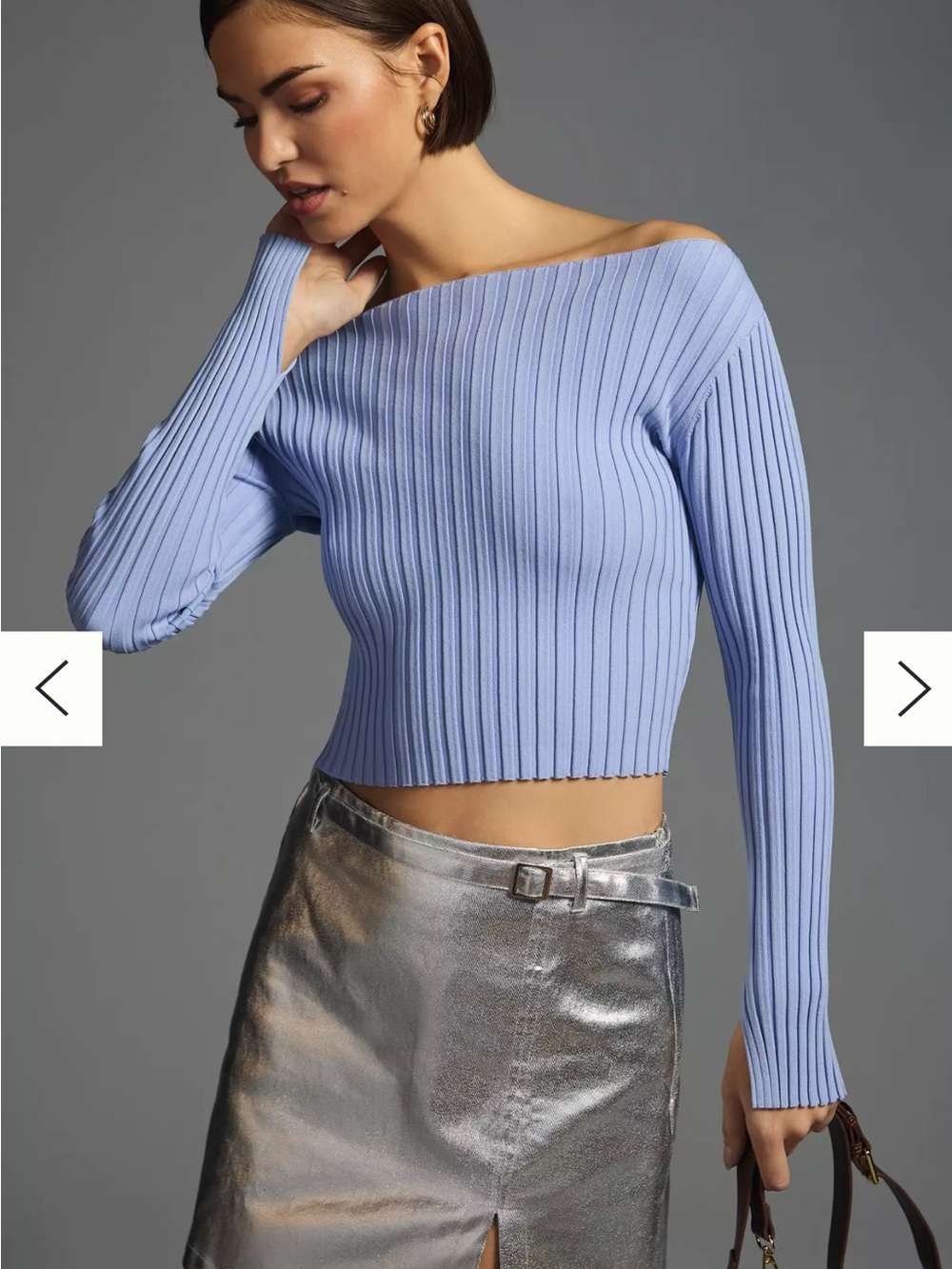 Astr Ribbed Off-The-Shoulder Crop Sweater in Light Periwinkle